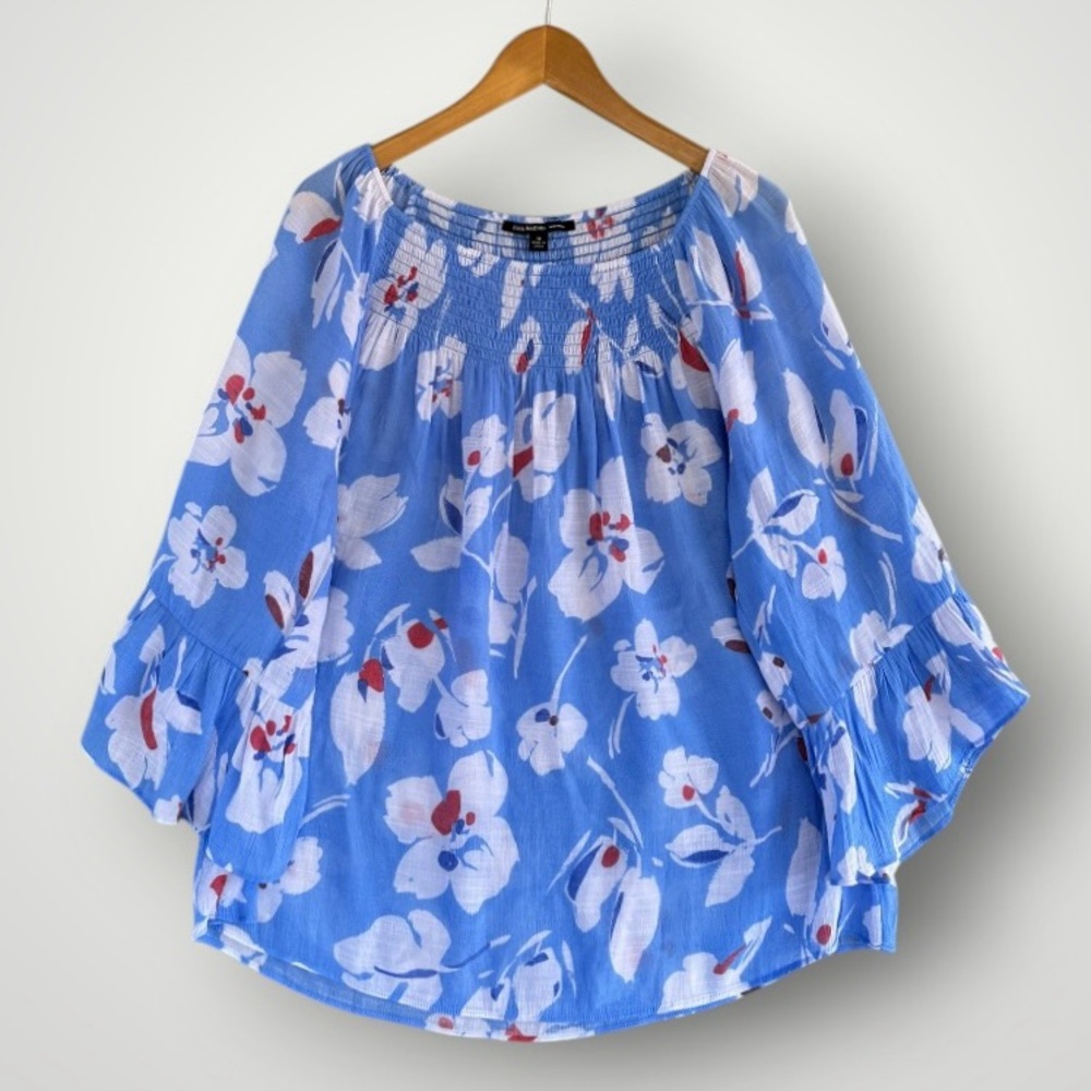 Lightweight Blue Floral Peasant Top